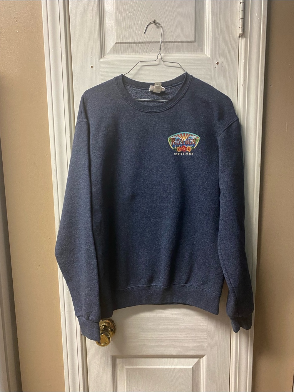 Ron Jon Navy Pullover Sweatshirt with Colorful Chest Patch